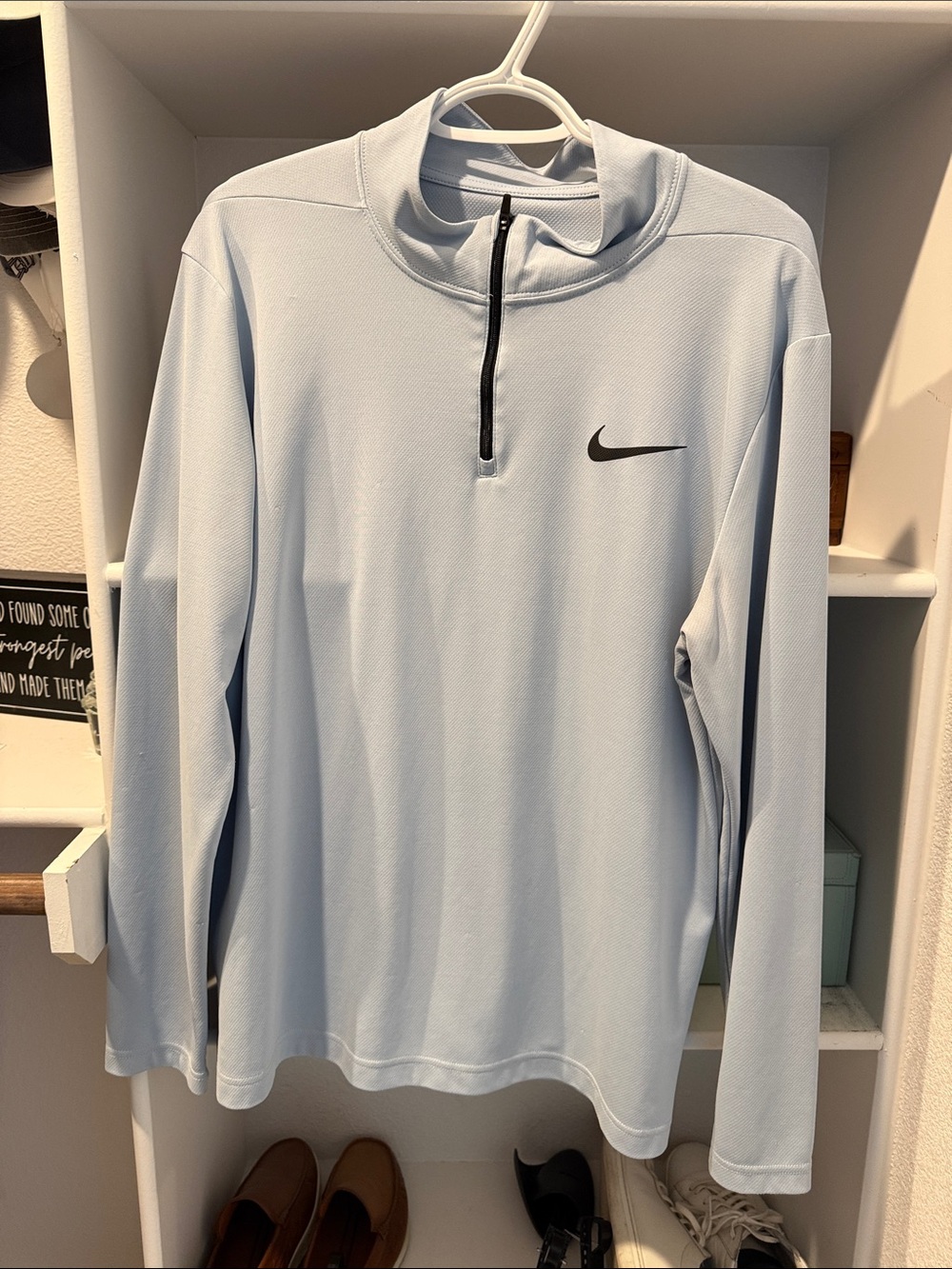 Nike Men’s Light Blue Quarter-Zip Pullover with Black Swoosh